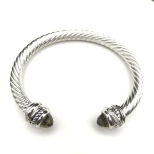 David Yurman 7mm Cable Bracelet with Rotating Purple Pavé End Caps