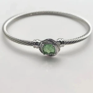 David Yurman 3mm Cable Classic Four-Point Green Diamond Cuff Bracelet