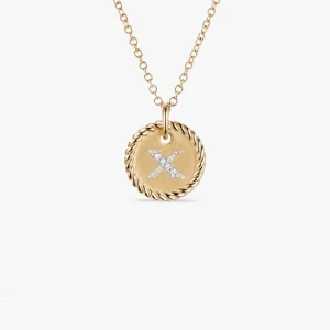 David Yurman Gold Diamond Initial X Disc Pendant Necklace