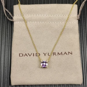 David Yurman Gold 8mm Four-Prong Purple Diamond Necklace