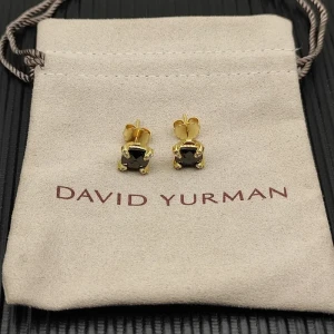 David Yurman 8mm Gold Four-Prong Black Diamond Stud Earrings