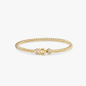 David Yurman 4mm Gold Diamond Hook Cuff Bracelet, Fits Wrist Size 16cm - 20cm