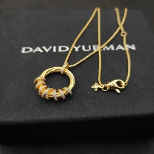 David Yurman Gold Rotating Hook Diamond Pendant Necklace, 1.5mm Chain, Length 45cm + 5cm