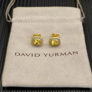 David Yurman 7mm Gold Square Yellow Diamond Stud Earrings