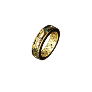David Yurman Renaissance Gemstone Band Ring with Green Diamond Accent