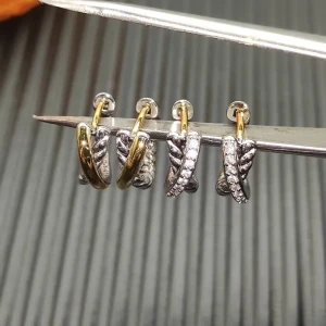 David Yurman 12.4mm Sterling Silver Diamond Wrap Single Wire Earrings