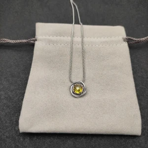 David Yurman 7mm Cable Twist Square Yellow Diamond Pendant Necklace, 1.5mm Chain, Length 45cm + 5cm