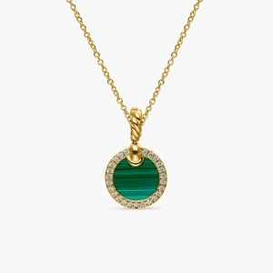 David Yurman 17.8mm Gold Round Peacock Green Diamond Necklace