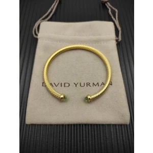 David Yurman 4mm Gold Light Green Diamond Bangle Bracelet