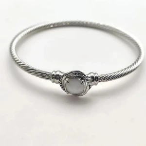 David Yurman 3mm Cable Classic Four-Point White Agate Diamond Cuff Bracele
