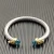 David Yurman 7mm Gold-Tone End Caps Sterling Silver Cable Cuff Bracelet Blue Diamonds