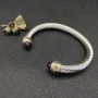 David Yurman 7mm Gold and Silver Double End Cap Red Diamond Cable Bracelet
