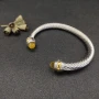 David Yurman 7mm Gold and Silver Double End Cap Yellow Diamond Cable Bracelet