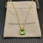 David Yurman Gold 11mm Four-Prong Green Diamond Necklace