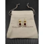 David Yurman Gold Red Pavé Square Cable Drop Earrings