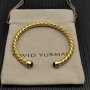 David Yurman 6mm Gold Black Diamond Cable Cuff Bracelet