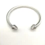 David Yurman 5mm Half-Pavé Cable Cuff Bracelet White Diamonds